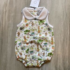 NWT The Proper Peony Baby Bunny Collared Pima Cotton Bubble Romper, size 3M